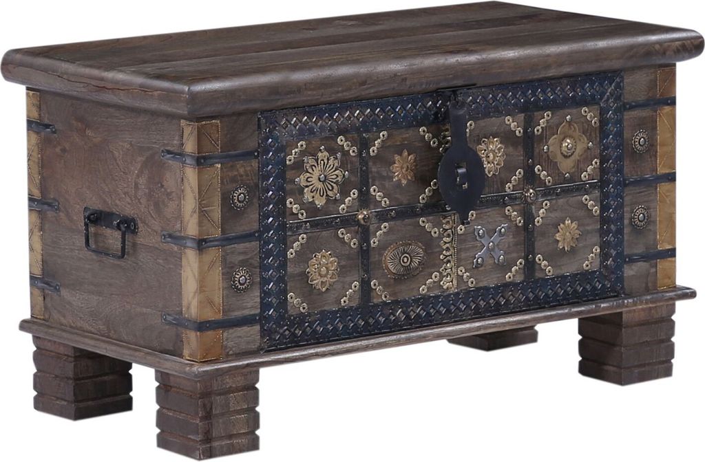 Marrakesch Vintage Deko Sitzbank mit Stauraum aus Holz 80cm groß | Truhe Holzkiste mit Deckel Driss als Schlafzimmer Wohnzimmer Möbel | Bank Schu...