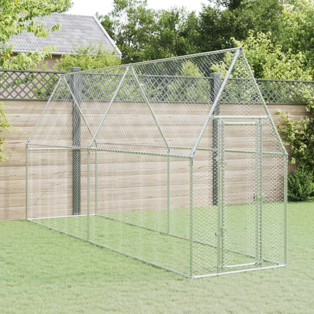 "2026 Aktion"Hühnerkäfig - modernes Design - Outdoor-Tierkäfig/Hühnerhaus - Silbern 400x100x190cm Verzinkter Stahl NEU874147 - Kleintier-Ställe