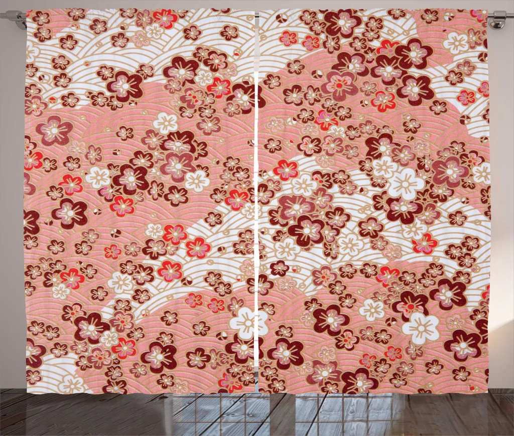Rideau pour Grand Salon Décoration Japonaise Florale Pastel 280x225cm