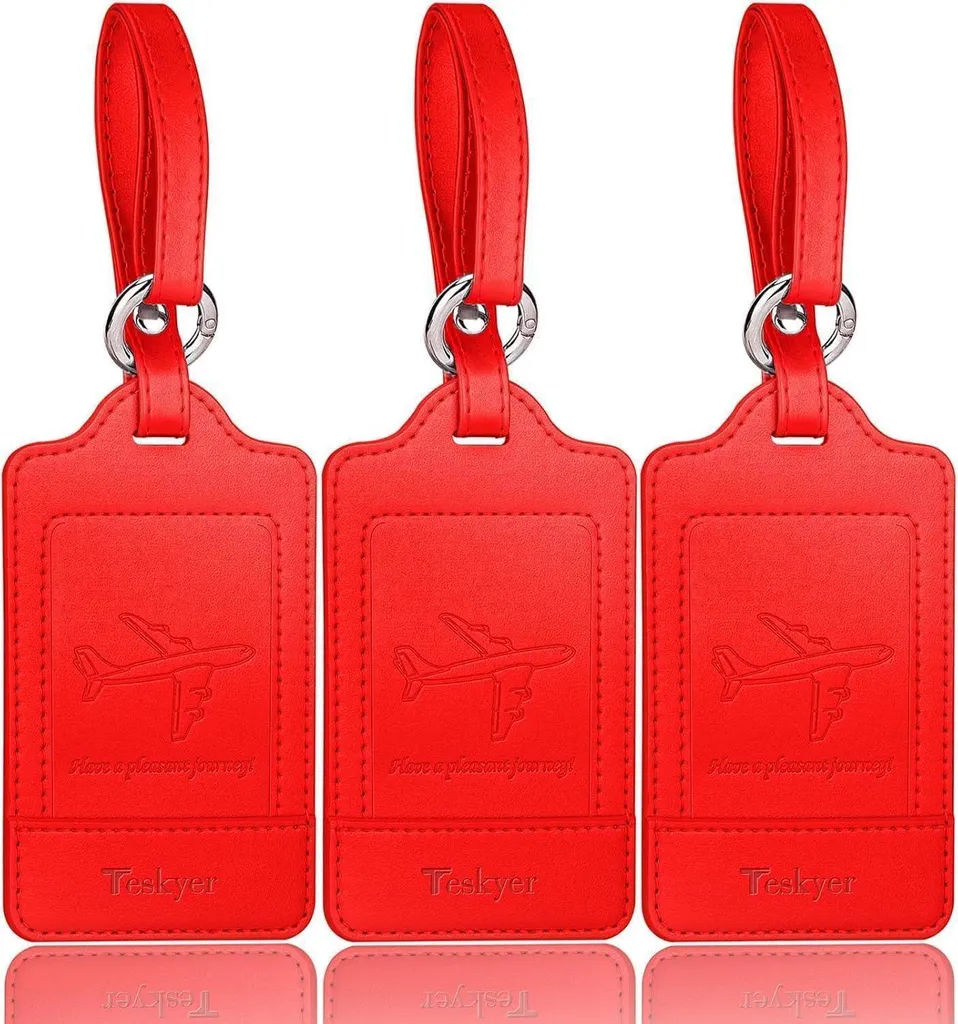 Porte-étiquette de Bagage Rouge en Simili Cuir avec Rabat de Intimité