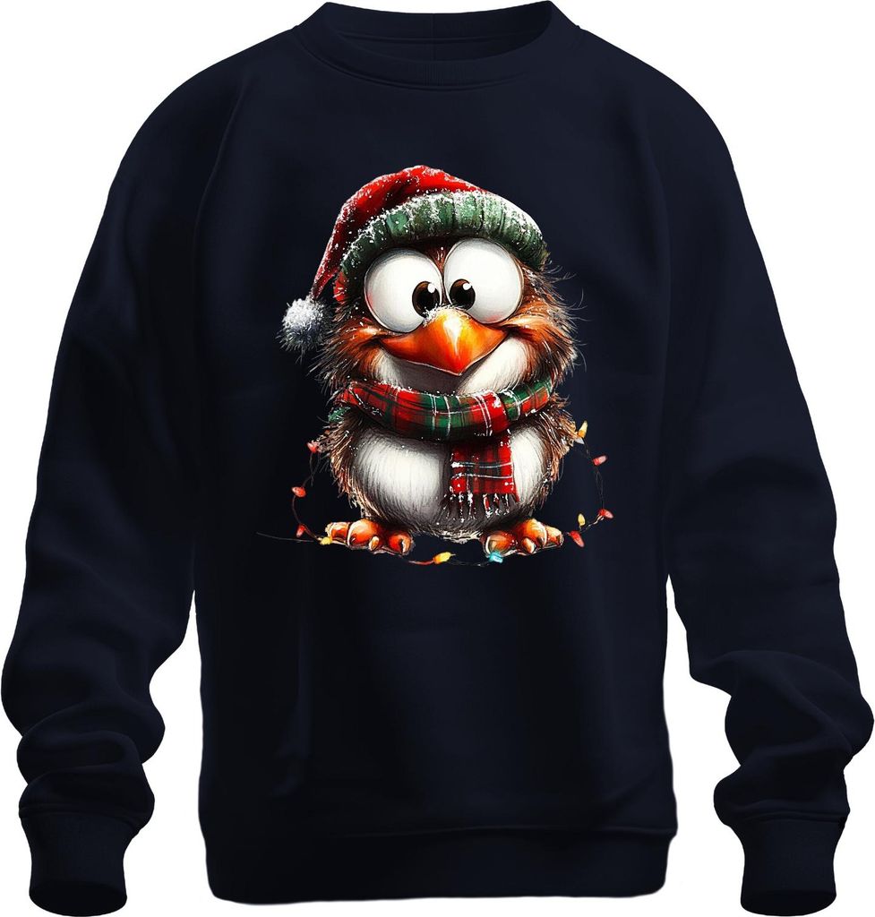 Weihnachtseule Eule niedlich Schal Lichterkette Weihnachten Uni Sweatshirt Pullover, Navy, 3XL