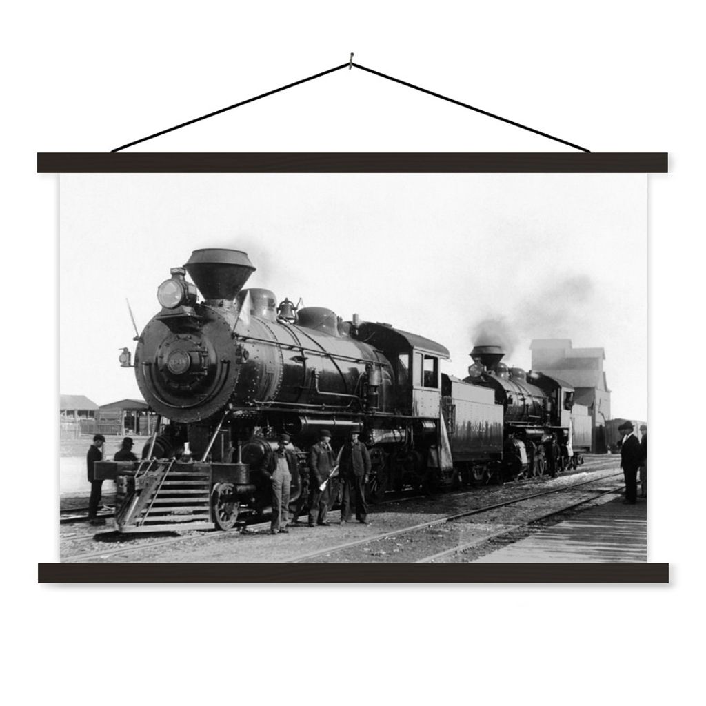 MuchoWow Textilposter Schwarz-Weiß-Fotografie eines antiken Dampfzuges 150x100 cm mit schwarzem Rahmen - Schlafzimmer
