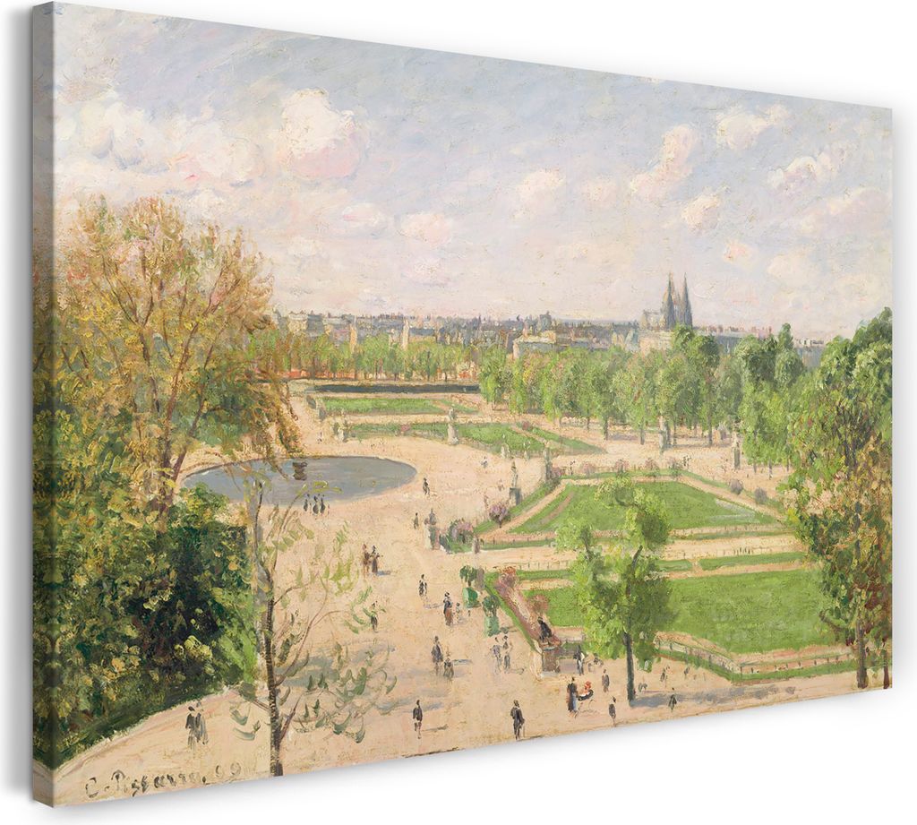 Leinwandbild (120x80cm): Camille Pissarro - The Garden of the Tuileries on a Spring Morning, echter Holz-Keilrahmen inkl. Aufhänger, handgefertigt...
