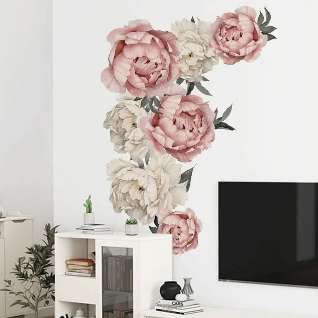 Wandtattoo Pfingstrose Rosenblüten Wandsticker (Wandaufkleber Deko für Wohnzimmer,Mädchenzimmer) wasserdichte abnehmbare