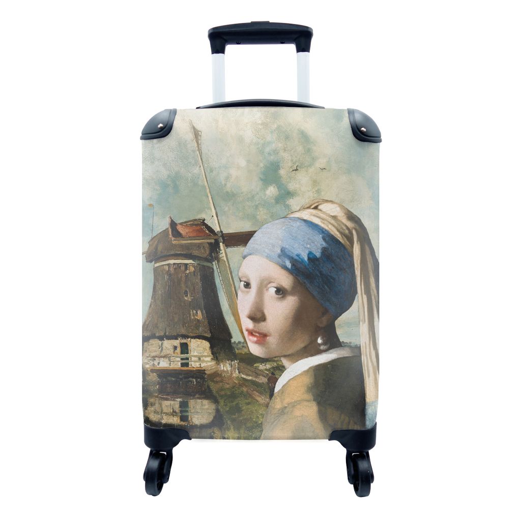 MuchoWow Koffer Handgepäck Trolley Rollkoffer Kleine Reisekoffer mit 4 Rollen - Das Mädchen mit dem Perlenohrring - Johannes Vermeer - Mühle -...