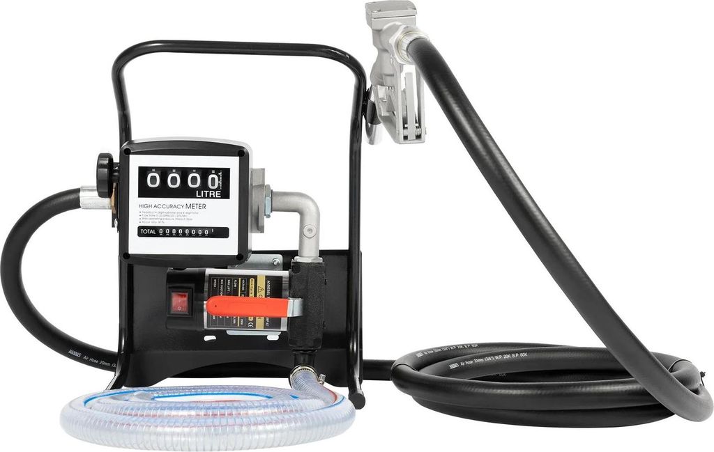 Diesel-Transferpumpe - Elektrische Kraftstoffpumpe - 220 V 220 W - Selbstansaugend - 3600 U/min - Mit Zählwerk/Durchflussmesser - Eisen - Schwarz