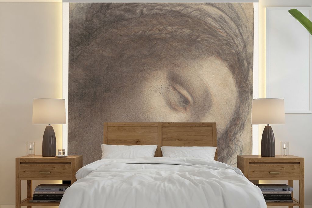 MuchoWow Fototapete für Wohnzimmer oder Schlafzimmer Wandtapete Vinyl Motivtapete Das Haupt der Jungfrau Maria - Leonardo da Vinci - 220x220 cm ...