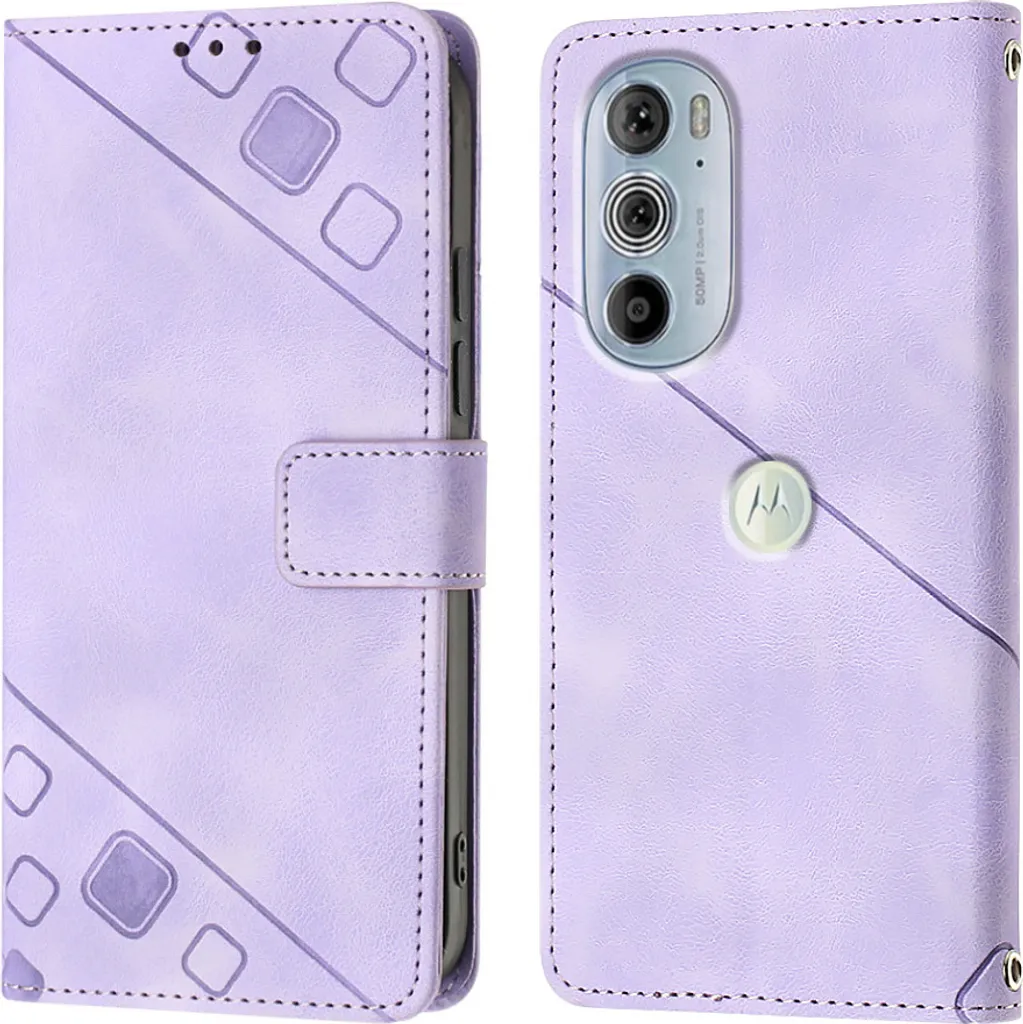 Custodia per Motorola Edge 30 Pro/Edge Plus 2022 in rilievo Custodia a portafoglio in pelle flip con funzione stand Viola