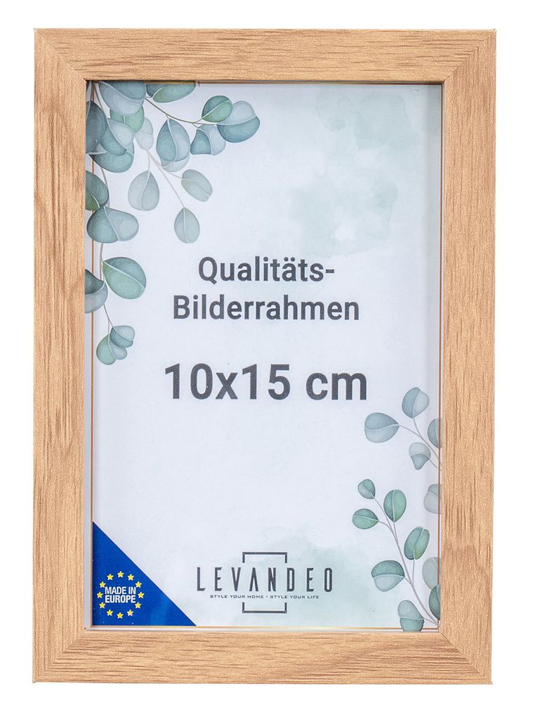 Portrait Bilderrahmen EU 10x15 Eiche Optik Natur Glasscheibe Fotorahmen Holz Picture Frame Deko Tischdeko Wanddeko Fotoaufsteller