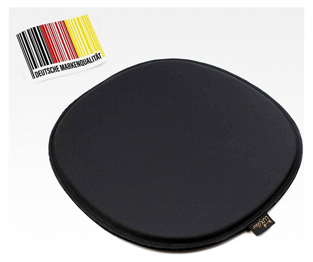 Kunstleder-Sitzkissen 4er Set oval mit Filzunterseite in schwarz, gepolstert, für Stühle und Bänke, 36,5 x 32,5 cm, leicht zu reinigen