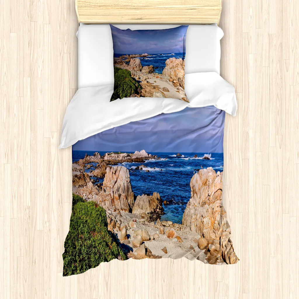 Ensemble de housse de couette Big Sur 135x200 cm avec taie d'oreiller bleu
