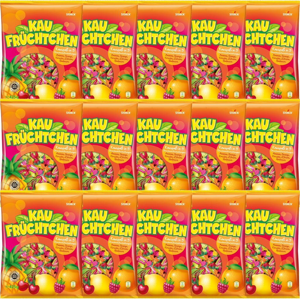 Storck Kaufrüchtchen Kaubonbons in 5 fuchtigen Geschmacksrichtungen VPE (15x425g Packung)