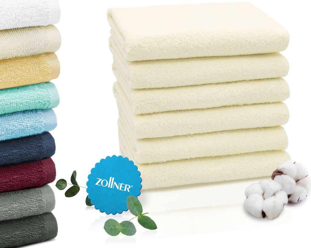 ZOLLNER 6er Set Handtücher, 50x100 cm 100% Baumwolle, 400 g/qm, creme