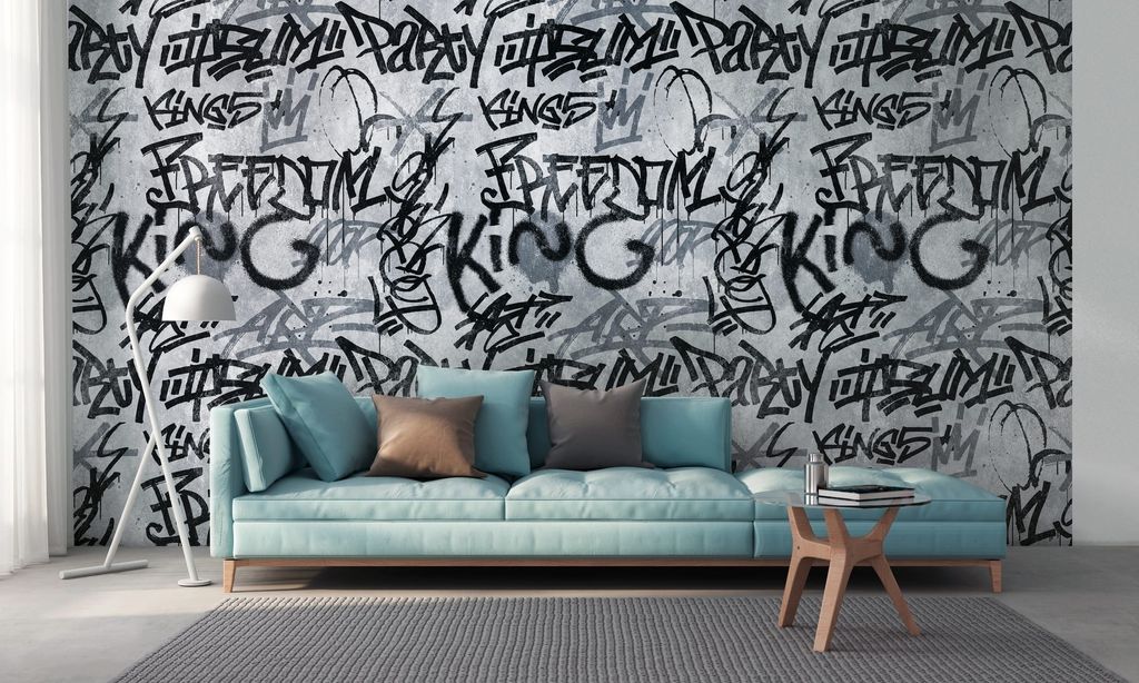 NEWROOM Tapete Grau Vliestapete Graffiti - Wandbild Modern Schwarz Mauer Wand Tapete 3D Optik Graffiti