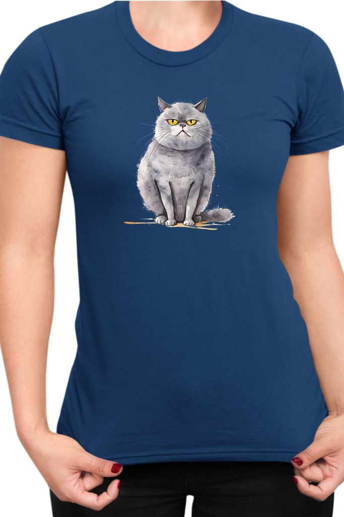 Damen T-Shirt Funny Cats Breeds British Shorthair Cat 018, Lady XL / Dunkelblau