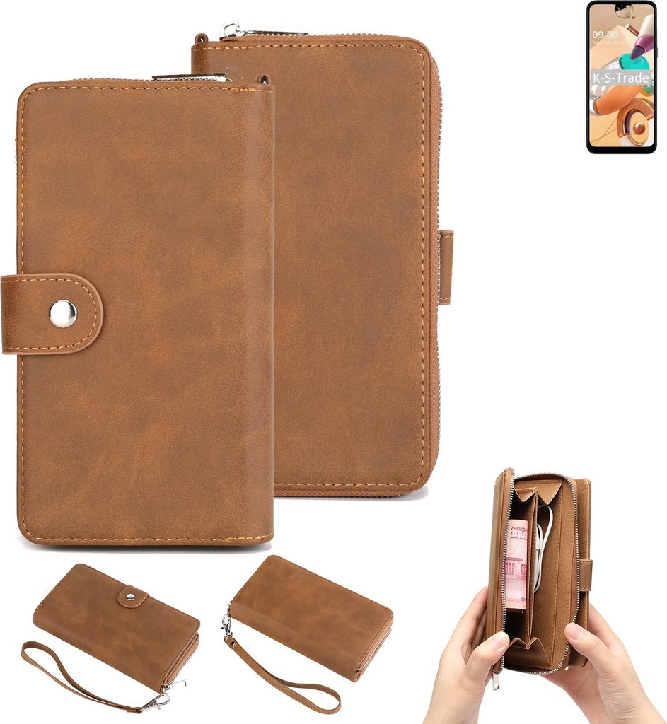 K-S-Trade Handyhülle Schutzhülle kompatibel mit LG Electronics K41S & Portemonnee Tasche Handytasche Case Etui Geldbörse Wallet braun (1x)