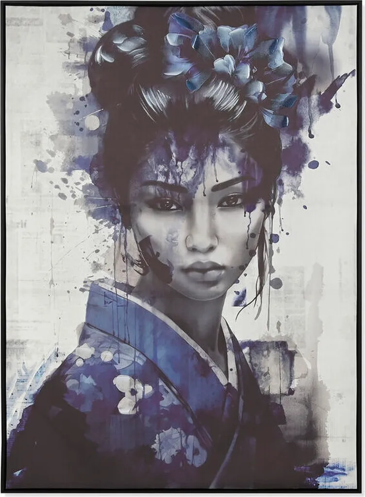 Tableau Oriental Bleu Noir ESPRIT 103x143 cm avec Châssis de 4 cm