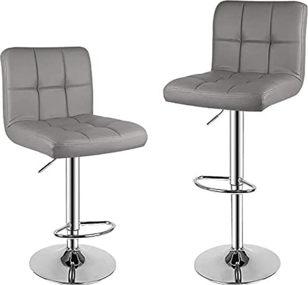 2er Set Barhocker - Barstuhl mit Rückenlehne - Höhenverstellbar 55–75 cm - Drehbar 360° - Kunstleder, Metallgestell - Grau