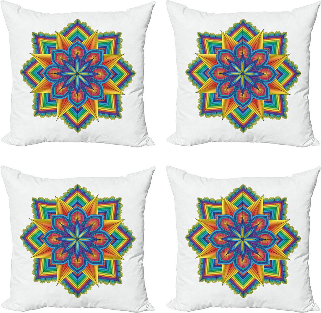 ABAKUHAUS Regenbogen-Mandala Kissenbezug Set (4 Stück), Blütenblatt, Moderner Doppelseitiger Digitaldruck, 50 cm x 50 cm, Mehrfarbig