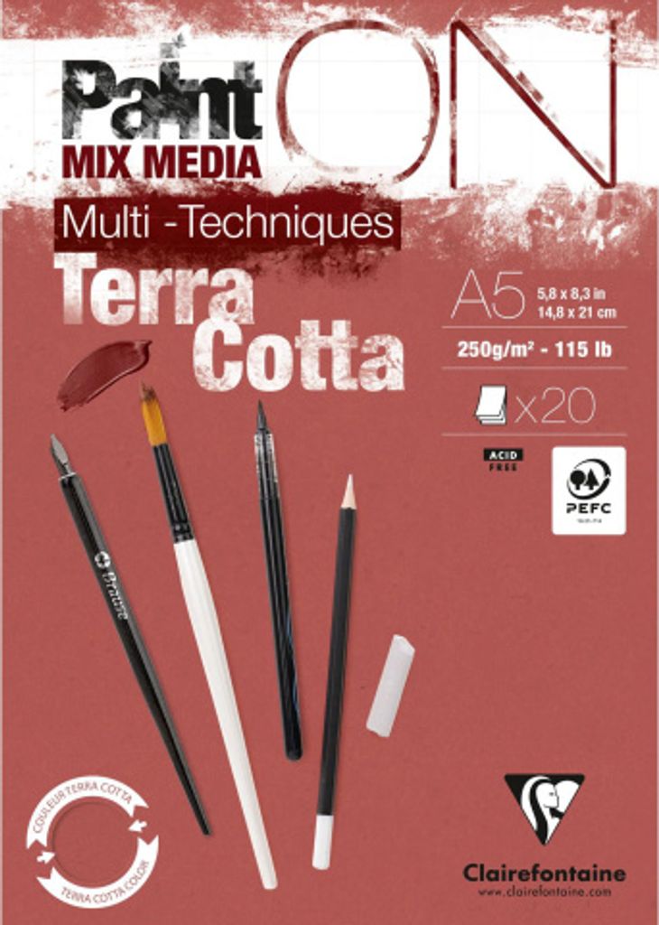 Clairefontaine 4x PaintON Terracotta, Block A5, geleimt, 20 Bl 250g, 976152C