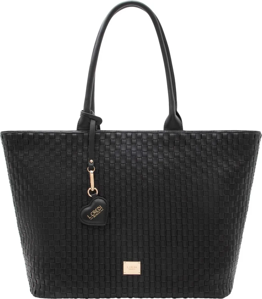 L.CREDI Radka Shopper Nera - Borsa Donna in Ecopelle Intrecciata