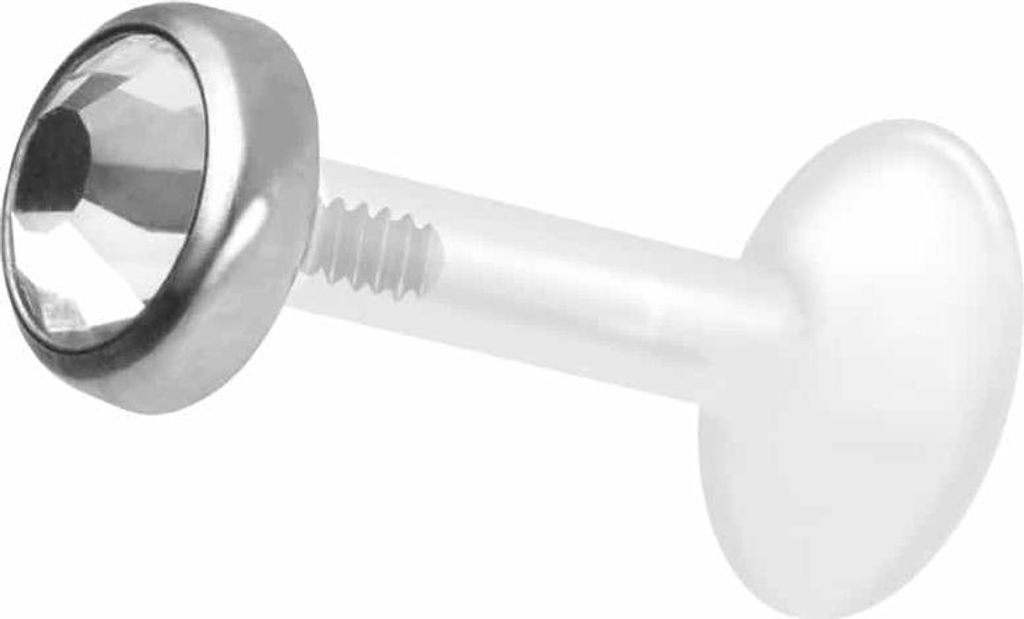 Ohrpiercing, Nasenpiercing PTFE Labret mit Innengewinde + Titan-Aufsatz KRISTALLDISC Silber Stablänge: 8mm | Stabstärke: 1,2mm | Discgröße: 4mm