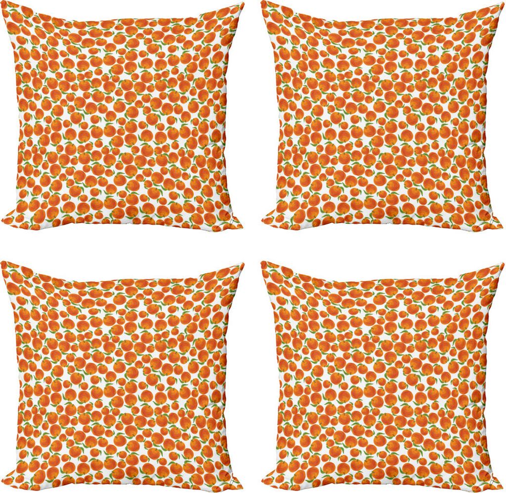 ABAKUHAUS Mandarine Kissenbezug Set (4 Stück), Organische Juicy Orangen, Moderner Doppelseitiger Digitaldruck, 45 cm x 45 cm, Dark Orange Olivgrün