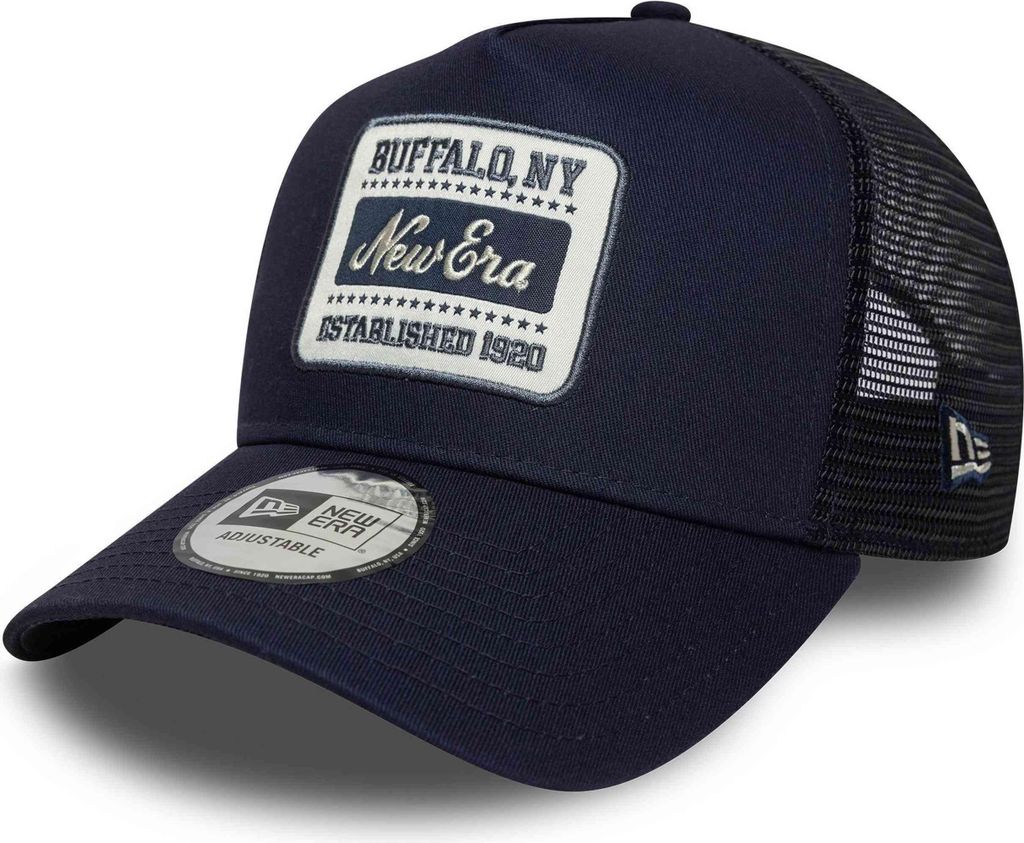 New Era A-Frame Trucker Cap Patch Buffalo NY dark navy