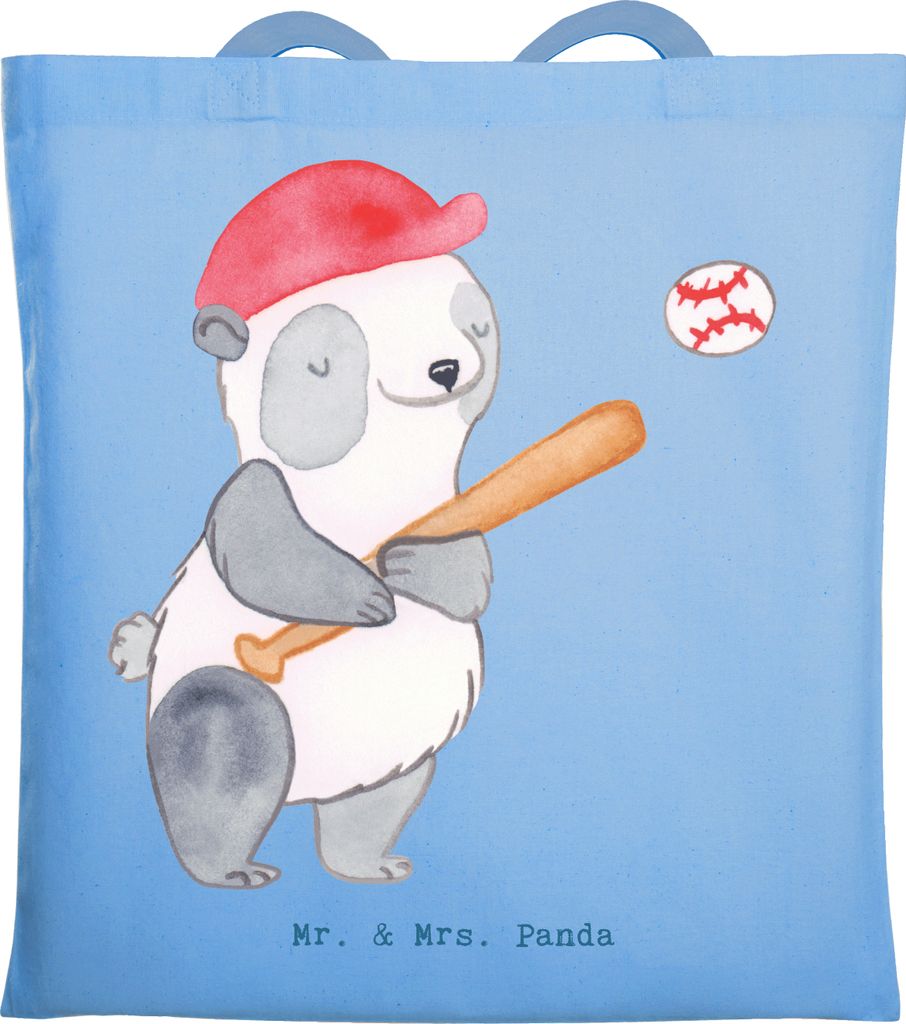 Mr. & Mrs. Panda Tote Bag Panda Baseball spielen - Sky Blue - Geschenk, Laptoptasche, Beutel, Schultasche, Baseballverein, Ballsport, Match, Tasche...