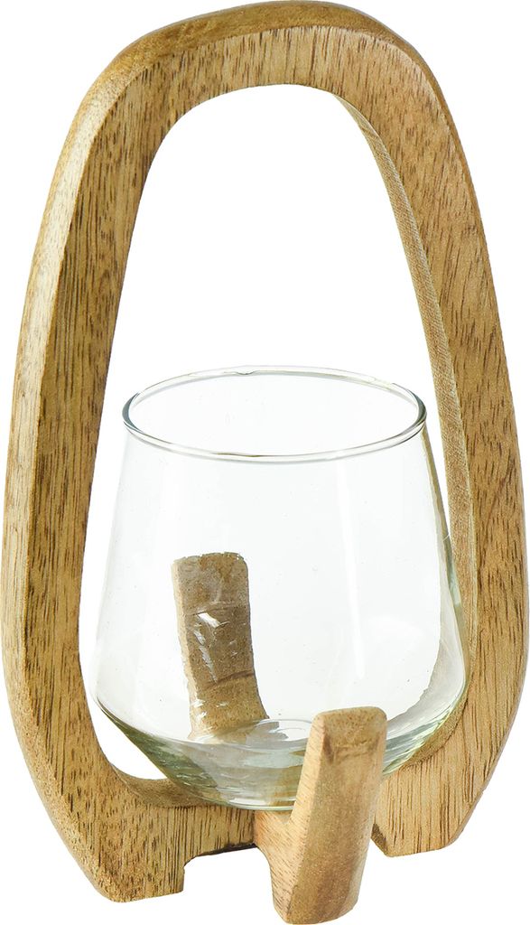 Windlicht Laterne aus Holz und Glas Vintage-Design, Deko-Laternen für Wohnzimmer & Terrasse, Ø12cm H20cm