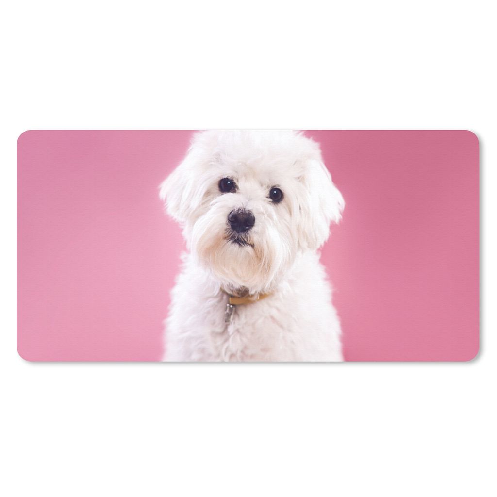 MuchoWow Mauspad Mousepad Malteser Hund mit rosa Hintergrund 60x30 cm - Mousepads - Maus Mat - Pad - Mausunterlage - Nachhaltig
