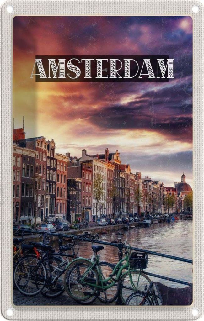 vianmo Blechschild 30x20 cm Amsterdam Sonnenuntergang Bildmotiv Reisemotiv Abenteuer Reisen Urlaub