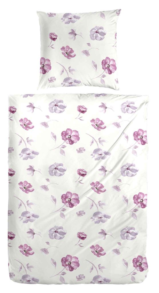 Feinbiber Bettwäsche Blumen Blüten Weiß Pink 100% Baumwolle 135x200 155x220 cm 