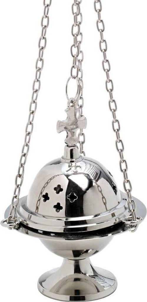 Rauchfass Kreuz Kette 37cm Weihrauchgefäß Schwenker Deko Messing Vernickelt 7585