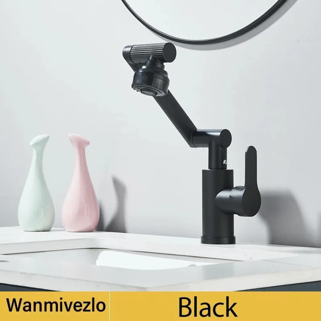 Robinet de lavabo noir orientable pour vasque haute - Mitigeur inox 360