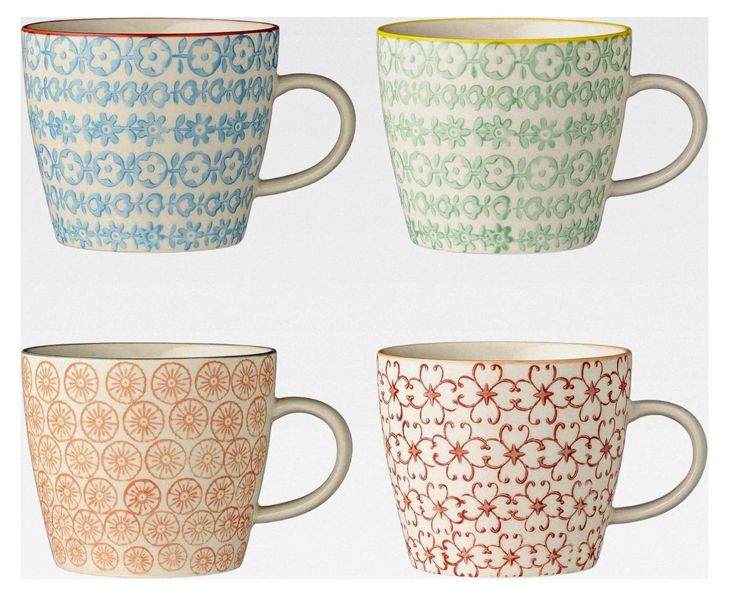 Tassen Carla - Kaffeetasse Teetasse mit Henkel, rot grün blau orange, Keramik, 4 Stück