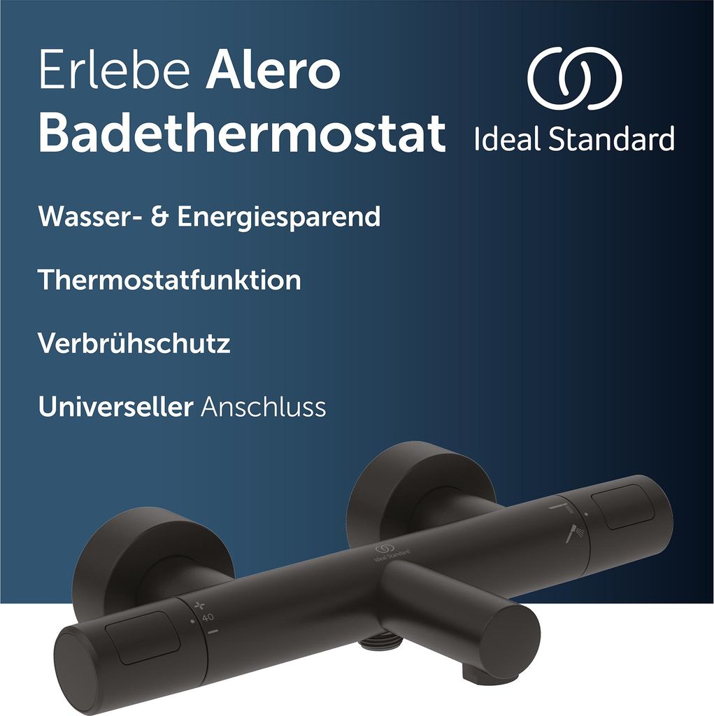Ideal Standard Alero Badethermostat Aufputz, Verbrühschutz – Schwarz Matt