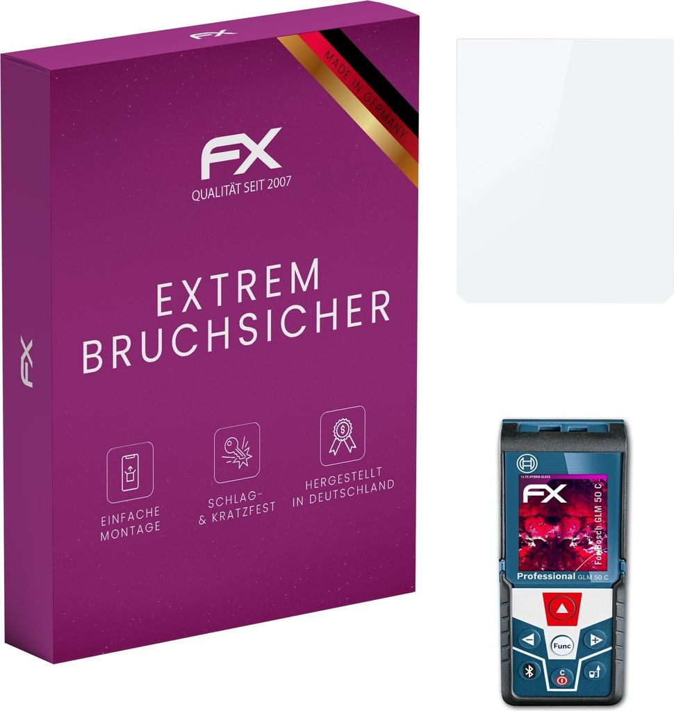 atFoliX FX-Hybrid-Glass Displayfolie kompatibel mit Bosch GLM 50 C Glasfolie