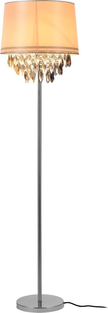 A floor lamp with a fabric shade and crystal accents, shown against a white background.