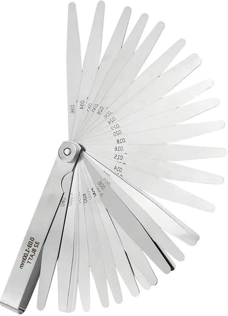 Jauge d'épaisseur 32 lames inox pour réglage de précision 0,03-1,00 mm