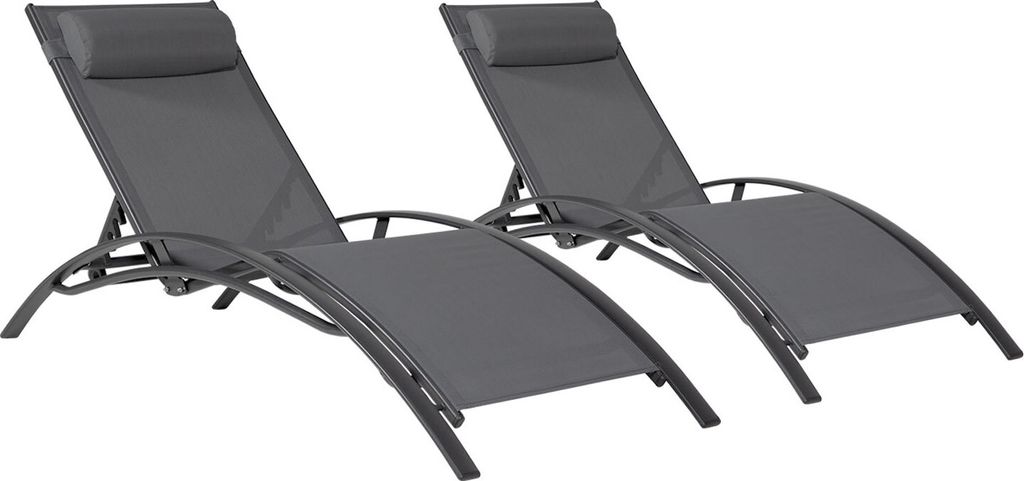 Lot de 2 transats GALAPAGOS en textilène gris - aluminium Image du produit 