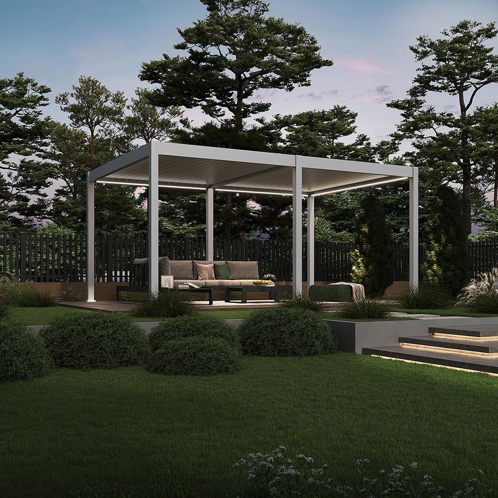 Deluxe Elektrisch Pavillon Terrassenüberdachung Alu LED 3,6x5 M