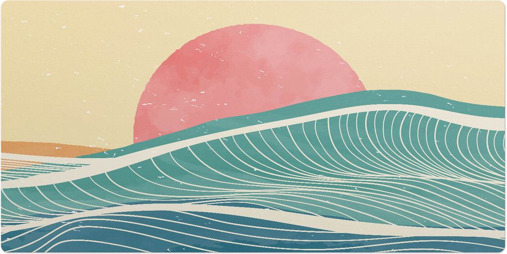 Wellen Und Sonnenuntergang– Schreibtischunterlage – Schreibtisch Tischunterlage – 90x45 cm – Unterlage Groß Schreibtischmatte