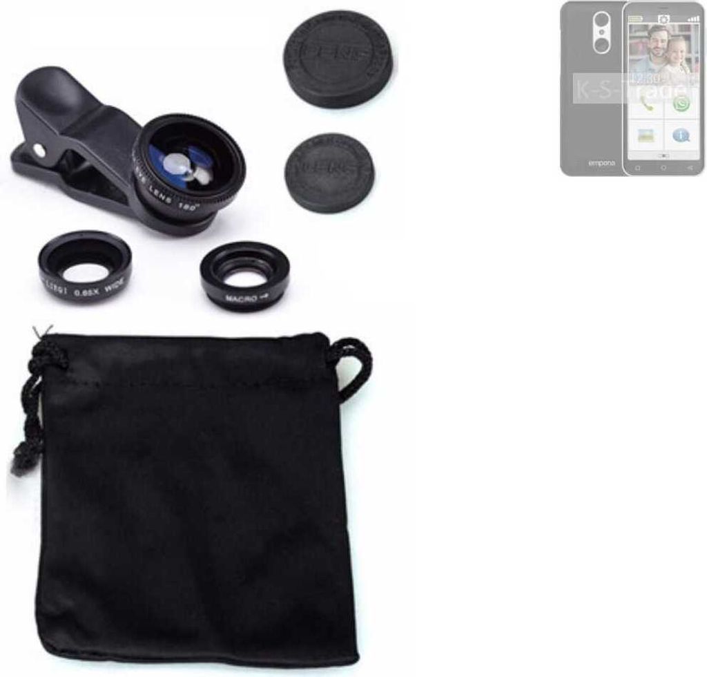 K-S-Trade Smartphone Kamera Linsen Set Kompatibel mit Emporia Smart.4 3in1 Clip-On Kamera Adapter Macro Weitwinkel FishEye Fischauge Objektiv Linse