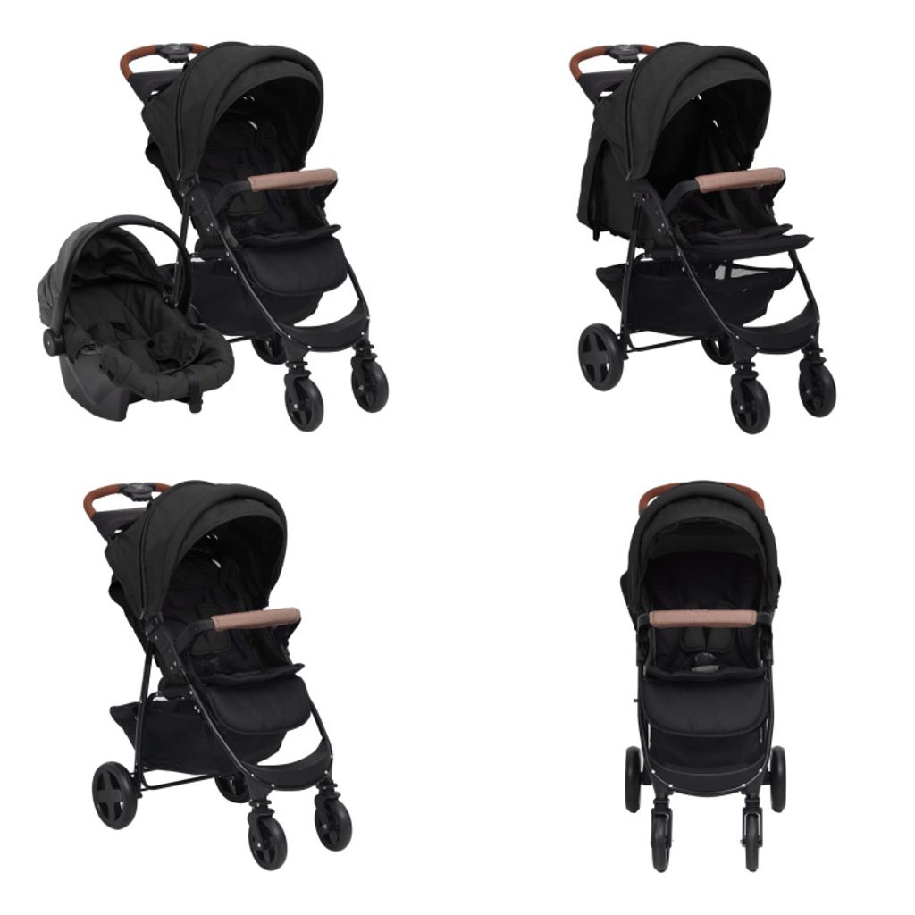 vidaXL 3 in 1 Kinderwagen Anthrazit Stahl - Kinderwagen - Kombi-Kinderwagen - Buggy - Buggys