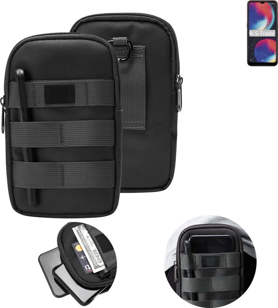 K-S-Trade Holster Gürtel Tasche kompatibel mit Wiko View 4 Handy Tasche Schutz Hülle dunkel-grau viele Fächer, 1x