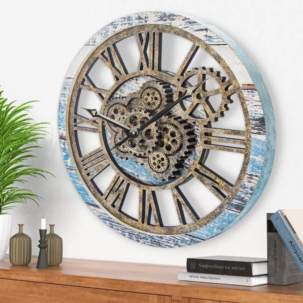 Habillez vos murs vides avec l'horloge murale XXL 50cm steampunk bleue