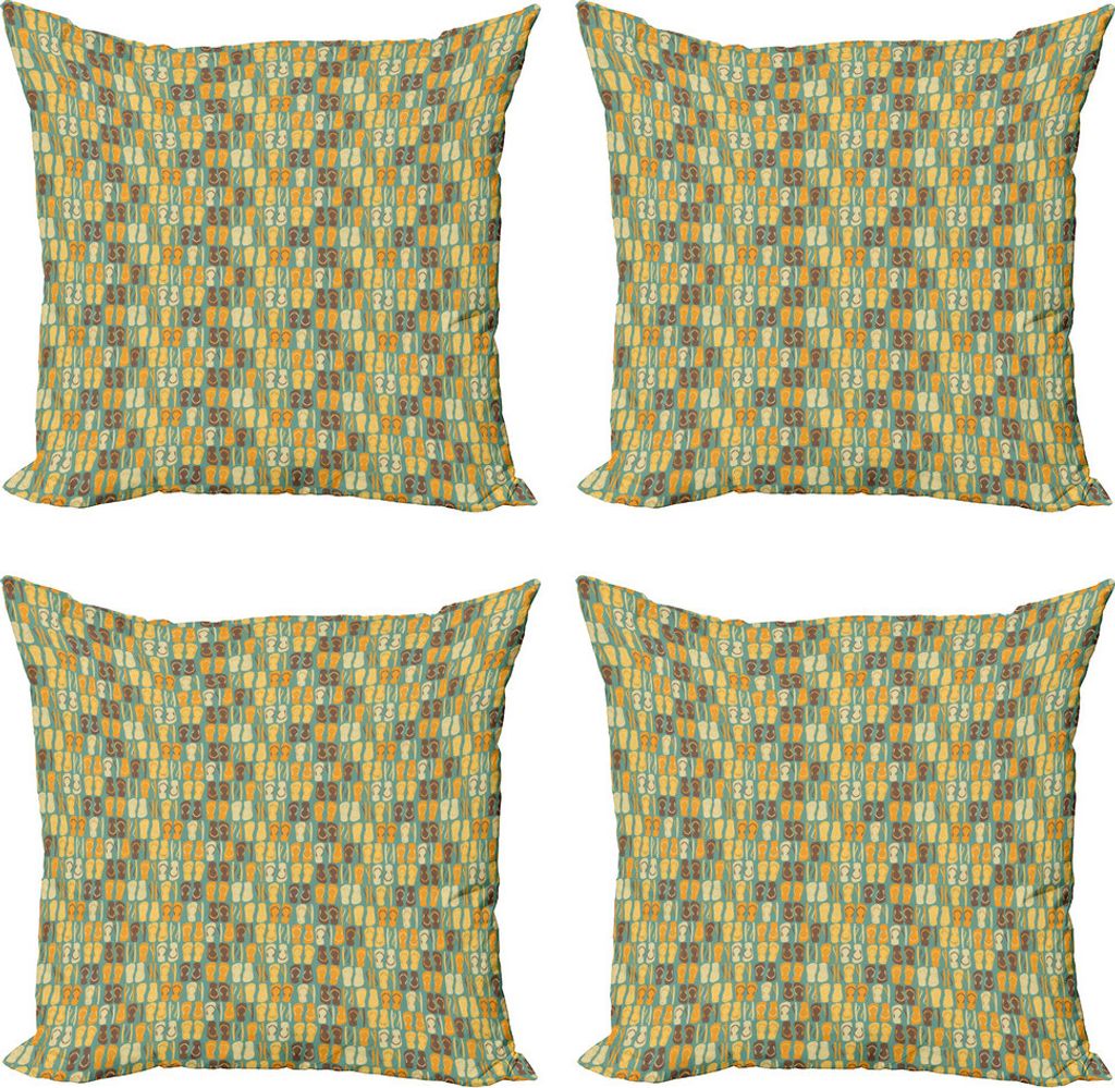 ABAKUHAUS Strand Kissenbezug Set (4 Stück), Flip Flops Weinlese-Sommer, Moderner Doppelseitiger Digitaldruck, 50 cm x 50 cm, Mehrfarbig