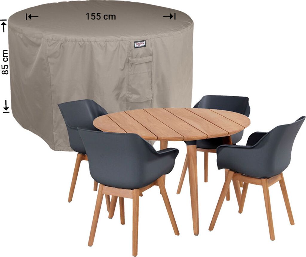 Raffles Covers Abdeckplane für runder Gartenmöbel-Set Ø 155 H: 85 cm | Atmungsaktiv | Wasserdicht | UV-beständig | Doppelnähte | Elastischer K...