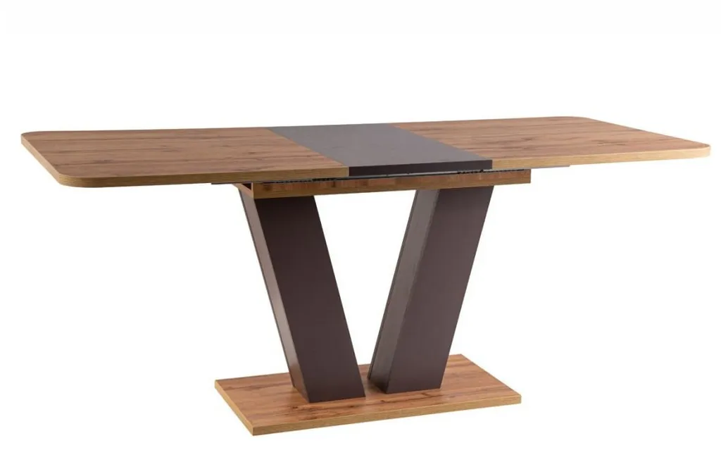 Table extensible OLEFIR finition chêne et marron avec allonge centrale